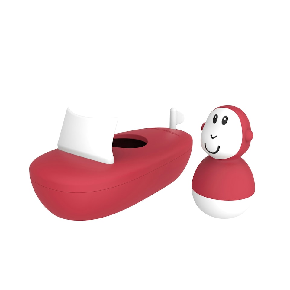 image 1 of Matchstick Monkey Bathtime Boat Set Red