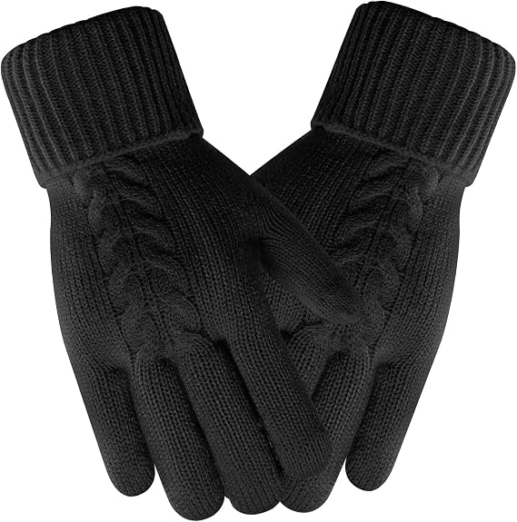 Women's Winter Thermal Gloves, Touch Screen Fleece Lined Knitted Gloves, Thick Warm Cable Knit Gloves with Ribbed Cuff for Cold Weather Driving Phone