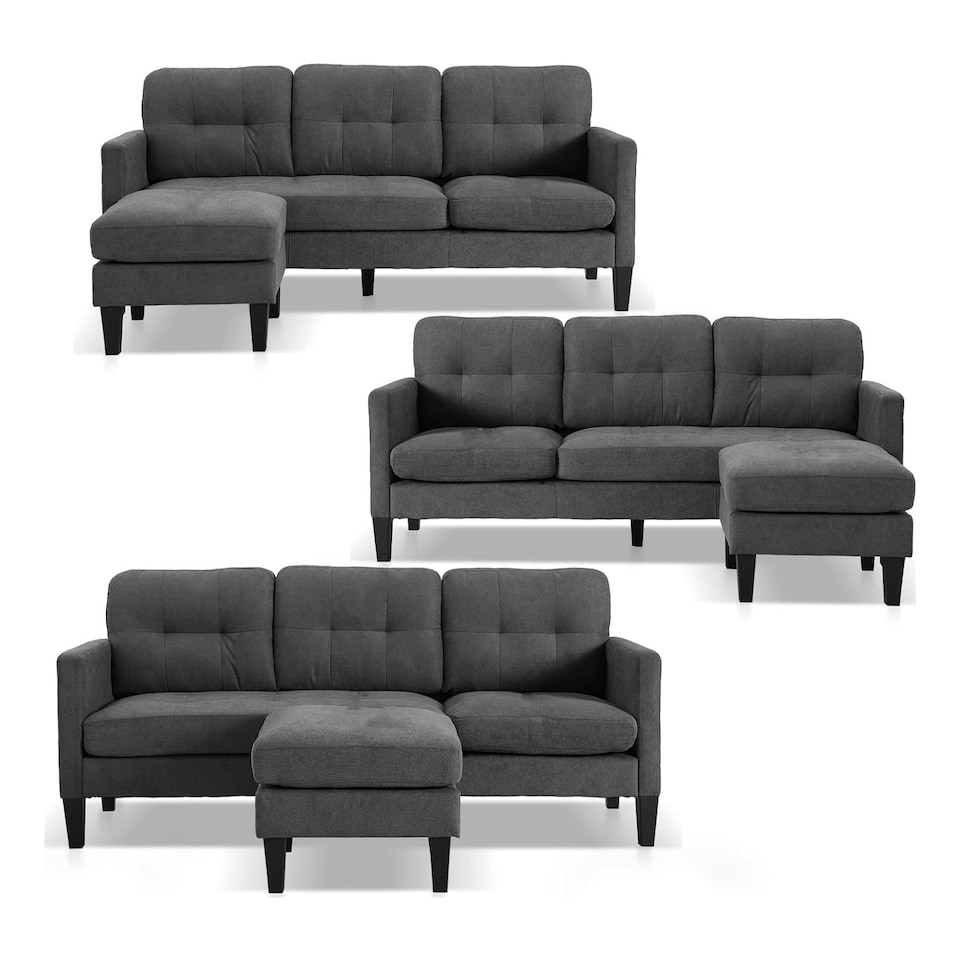 image 1 of Portofino 3 Seater Corner Sofa, Chaise Lounge Furniture with Reversible Ottoman Footstool or Chaise | Grey | Three Seater
