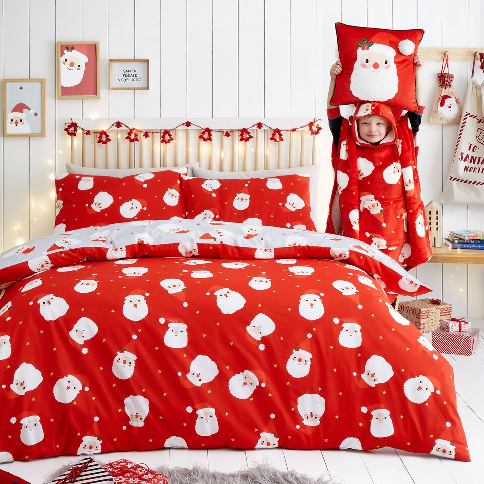 image 1 of Fusion Happy Santa Duvet Cover Set Red