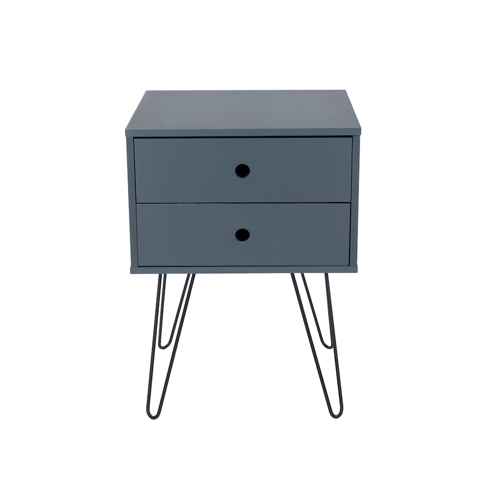 image 1 of Options Telford 2 Drawer Bedside Cabinet - Contemporary Painted Nightstand with Metal Hairpin Legs | Blue | Blue | One Size | 1
