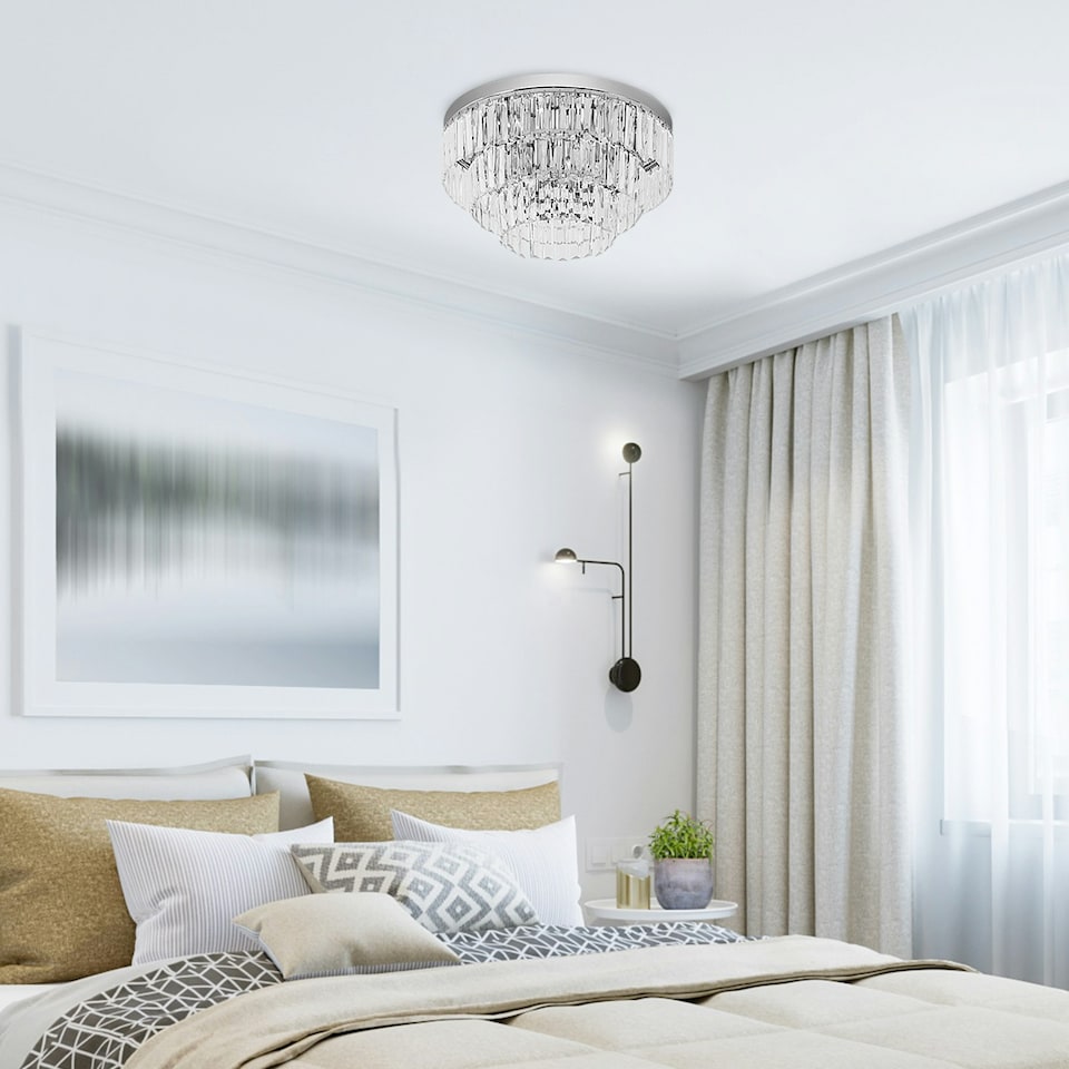 image 1 of HOMCOM Crystal Chandelier Flush Mount Ceilings Lighting Fixture for Living Room