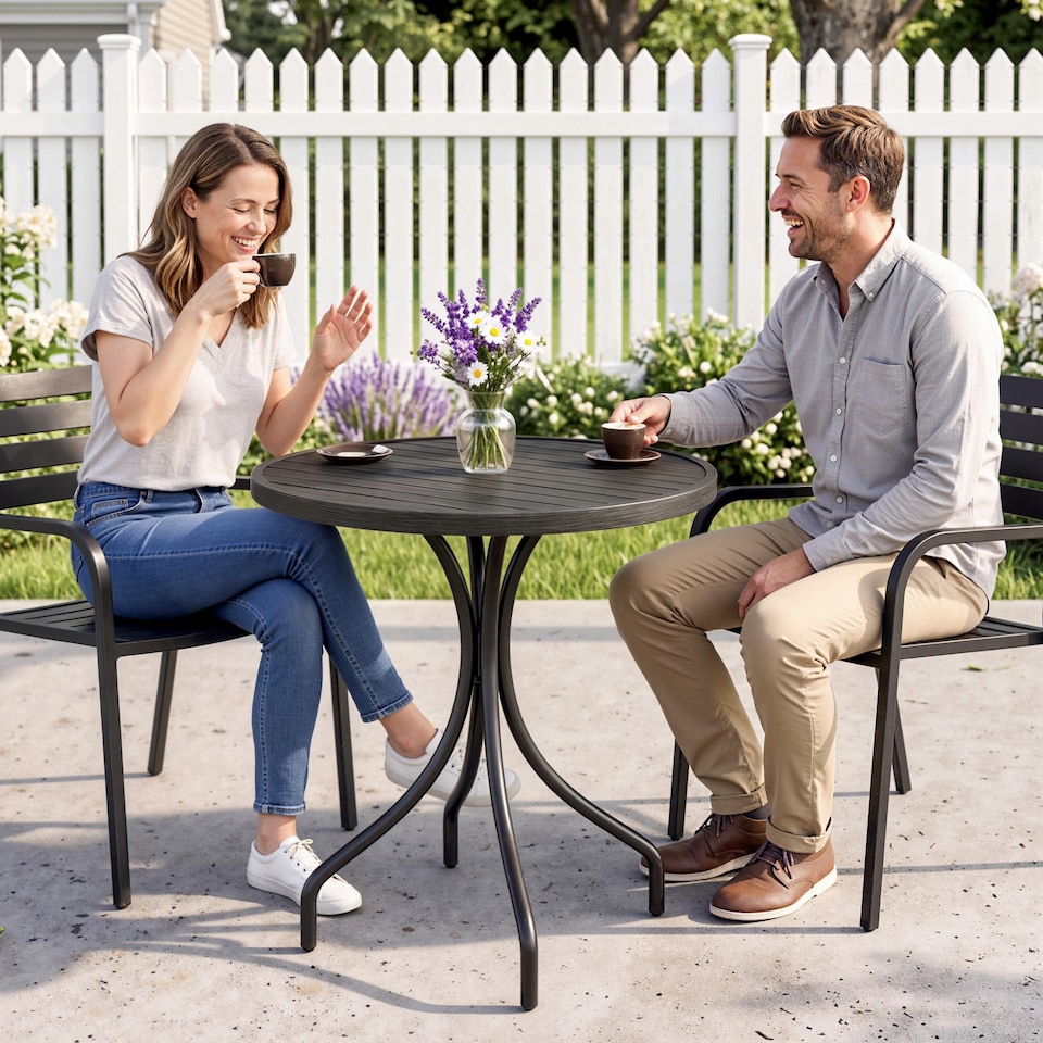 image 1 of Outsunny Round Garden Table Outdoor Side Table with Steel Frame Grey