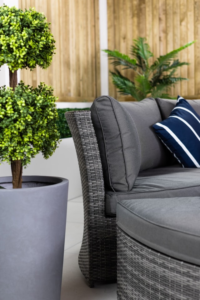 image 1 of 2-in-1 Round Rattan Garden Sofa with Daybed + Height Adjustable Table | Grey | Grey