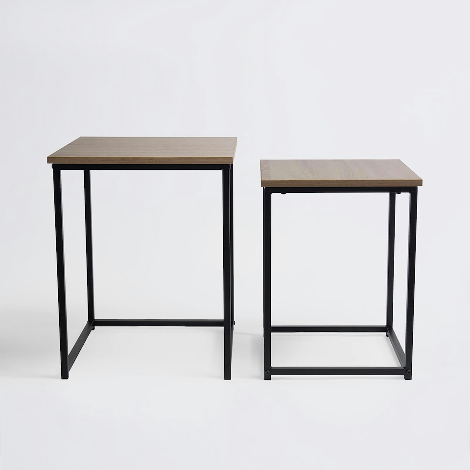 image 1 of OHS 2 Piece Wood Top Modern Home Decor Side End Nest Of Tables - Natural