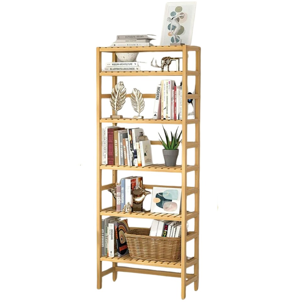 image 1 of 6 Tier Wooden Storage Rack With Adjustable Shelves Natural Brown Brown | One Size