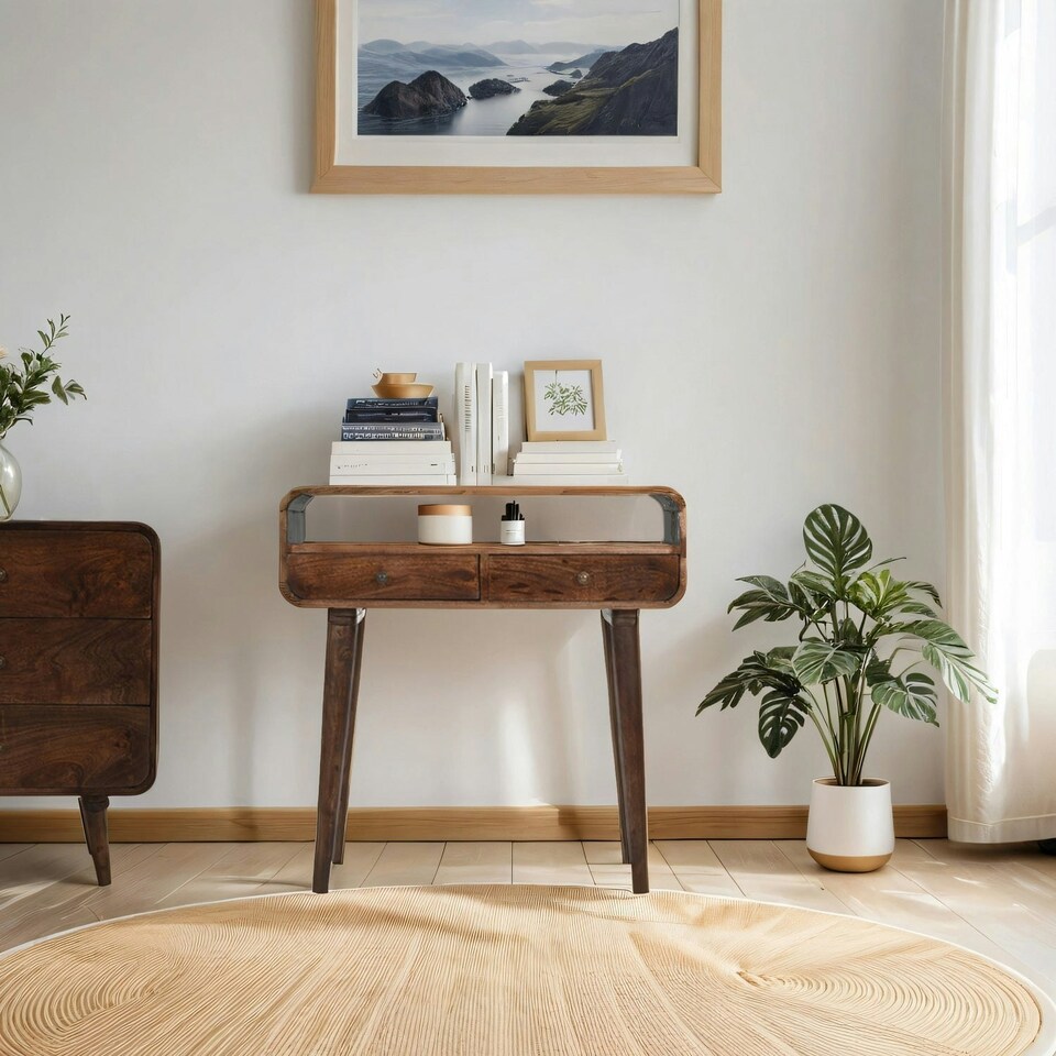 image 1 of Winnie Dark Mango Wood Console Table with 2 Drawers Brown