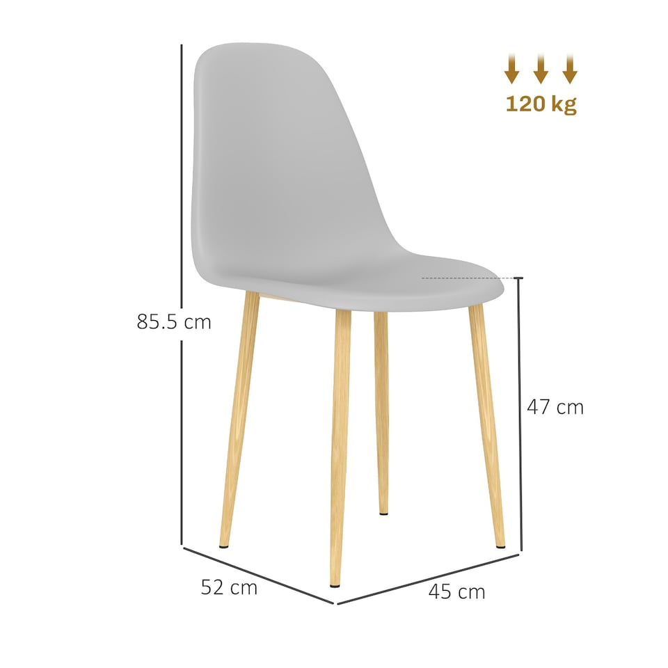 image 1 of HOMCOM Dining Chairs Set of 4 w/ Curved Back, Steel Legs, Grey Grey
