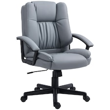 HOMCOM Faux Leather Home Office Chair Mid Back Desk Chair with Arms Light Grey