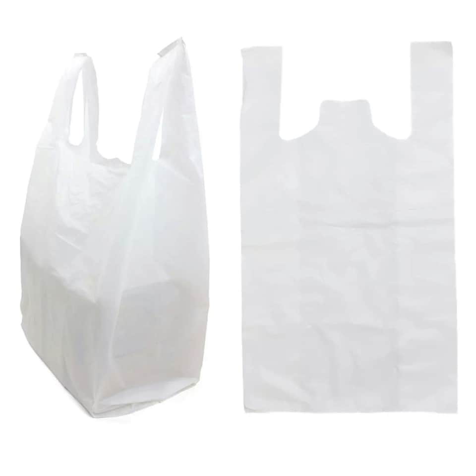 image 1 of 1000 x Strong White Plastic Vest Style 11x17x21" Carrier Bags For Shopping & Groceries White