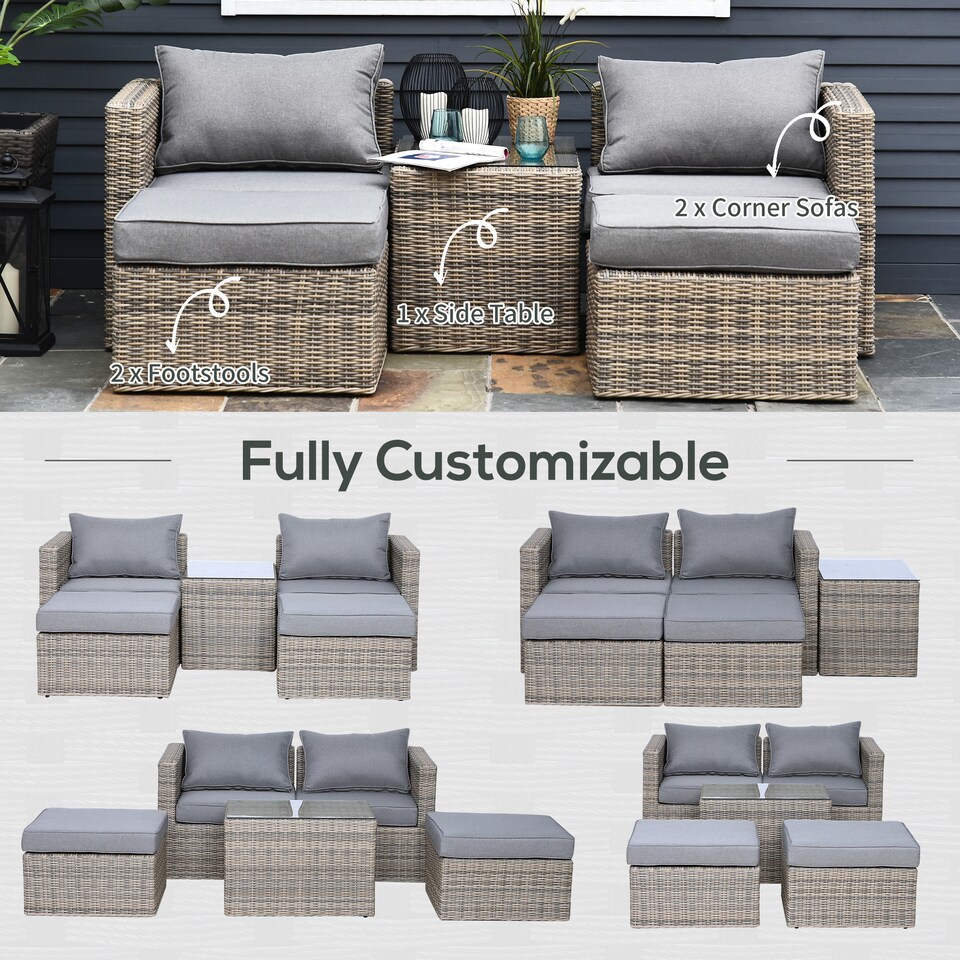 image 1 of Outsunny 5 Pcs Rattan Garden Furniture Set Single Sofa Stool Coffee Table