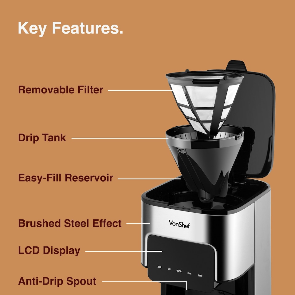 image 1 of VonShef 1.5L Filter Coffee Machine w/ Hot Plate 900W