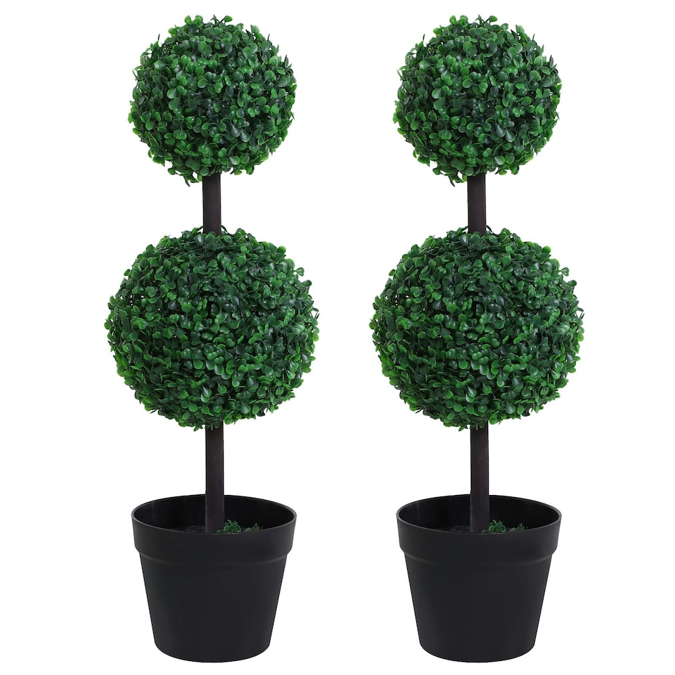 image 1 of Outsunny 2 PCS Artificial Double Ball Tree w/ Pot