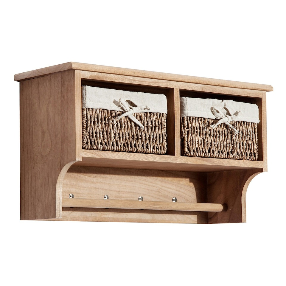 image 1 of HOMCOM Entryway Coat Rack Wall Mounted Shelf Hooks 2 Baskets Brown