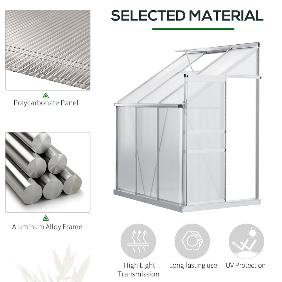 image 1 of Outsunny 6 x 4ft Lean to Polycarbonate Greenhouse for Outdoor w Door