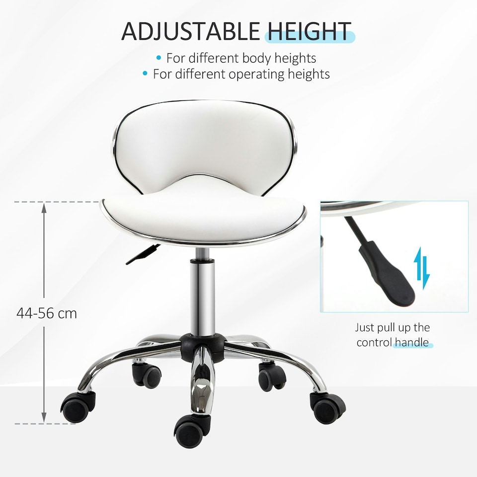 image 1 of HOMCOM Adjustable Rolling Swivel Beauty Salon Chair, Stool for Spa, Technician - White