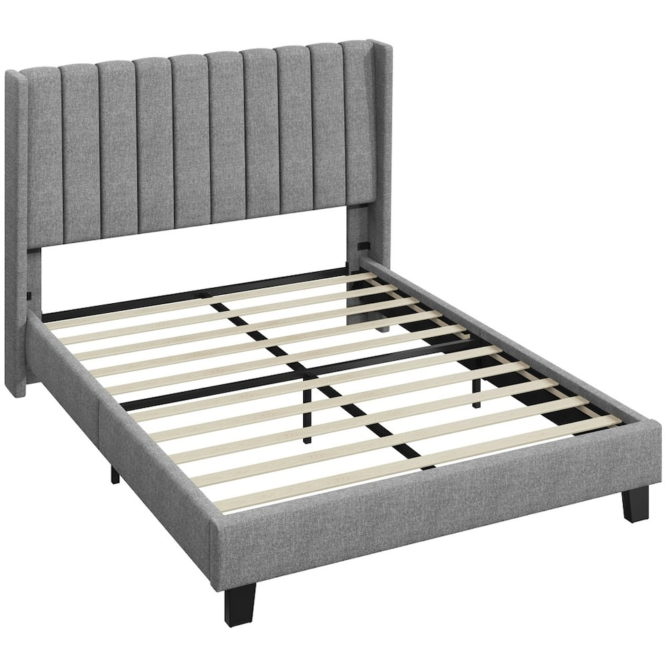 image 1 of Yaheetech 150 cm W × 200 cm L Upholstered Bed Frame with Wing Side Light Grey