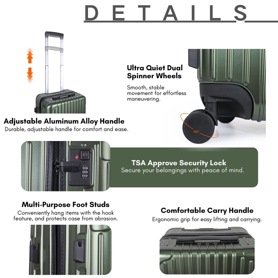 image 1 of 4 Piece Suitcase Set: Vanity, Carry-On, Medium & Large with Cupholder | Green | Hunter Green