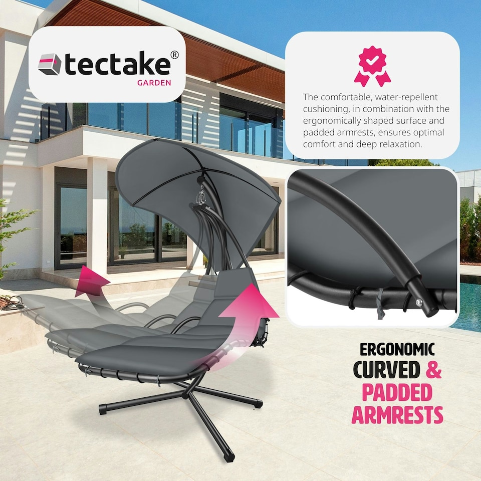 image 1 of Hanging Chair Elaria - large sun canopy with UV-protection, sturdy Grey