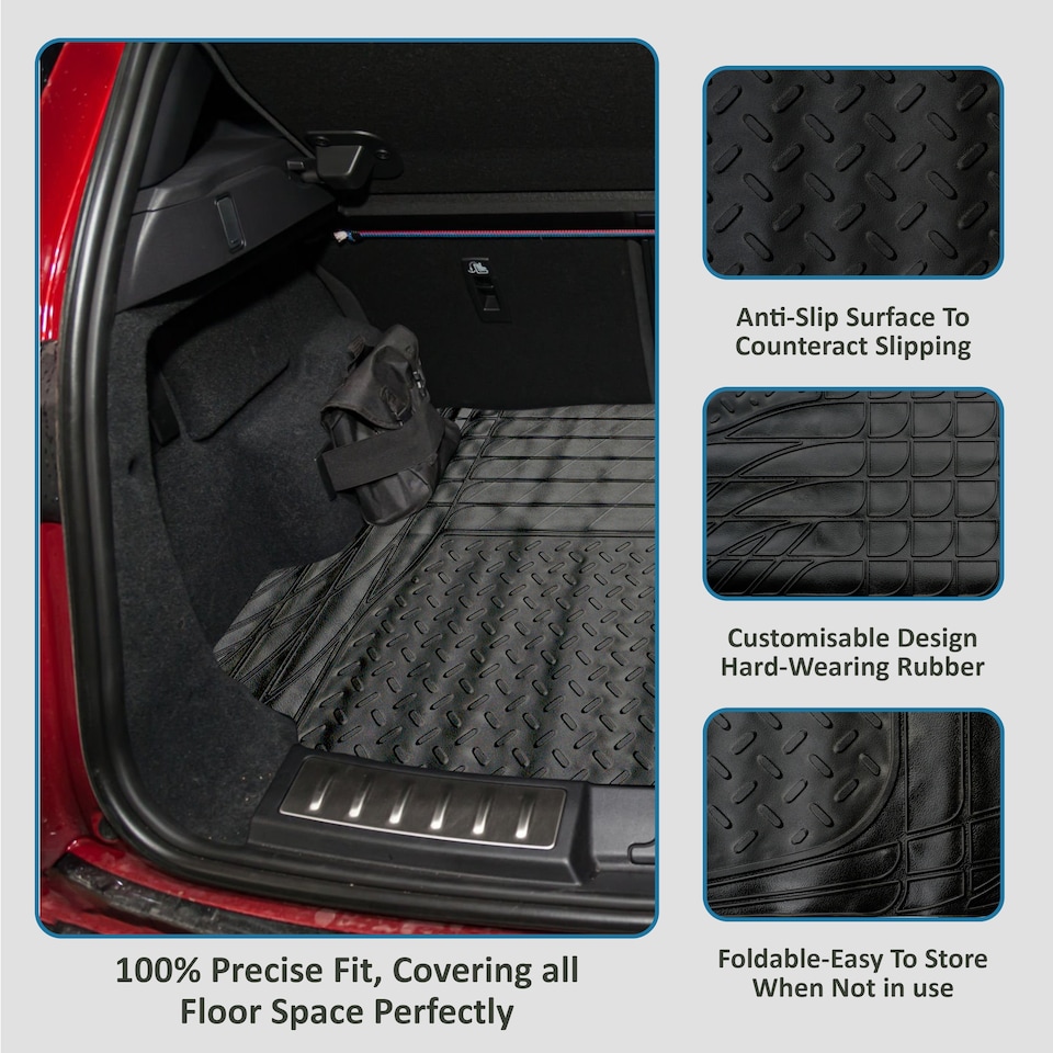 image 1 of Universal Car Mat Fit Vehicle Boot Rubber Liner Slip Resistant Mat Cut to Size