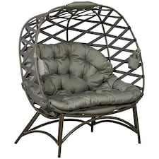 Outsunny 2 Seater Egg Chair Outdoor with Cushion, Cup Pockets Brown