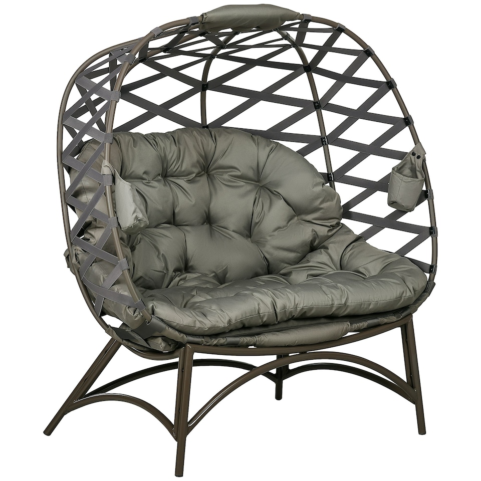 image 1 of Outsunny 2 Seater Egg Chair Outdoor with Cushion, Cup Pockets Brown