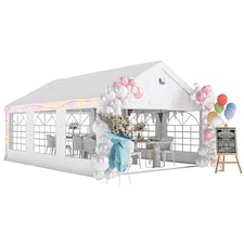 Outsunny 6 x 4 m Party Tent, Heavy Duty Gazebo Canopy with Windows, White | White | White | 598 x 394 x 302 cm