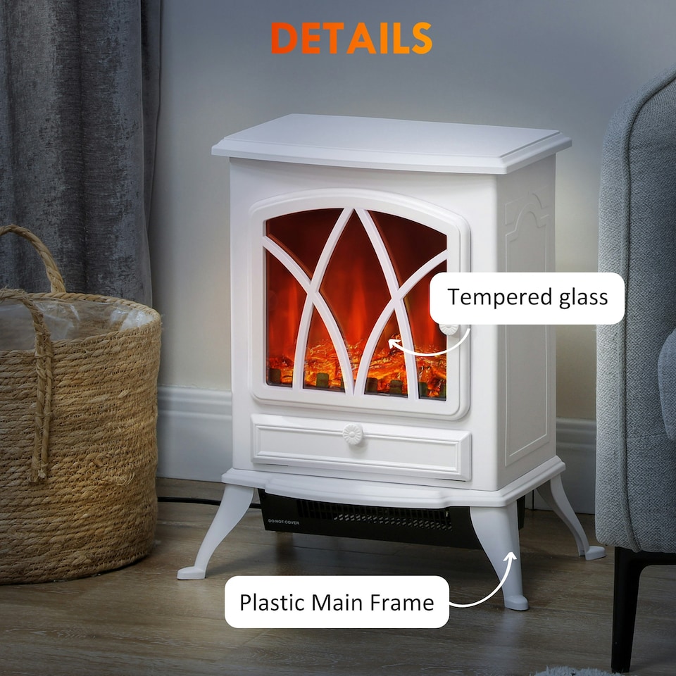 image 1 of HOMCOM Freestanding Fireplace Flame Effect Electric Heater Log Burning White