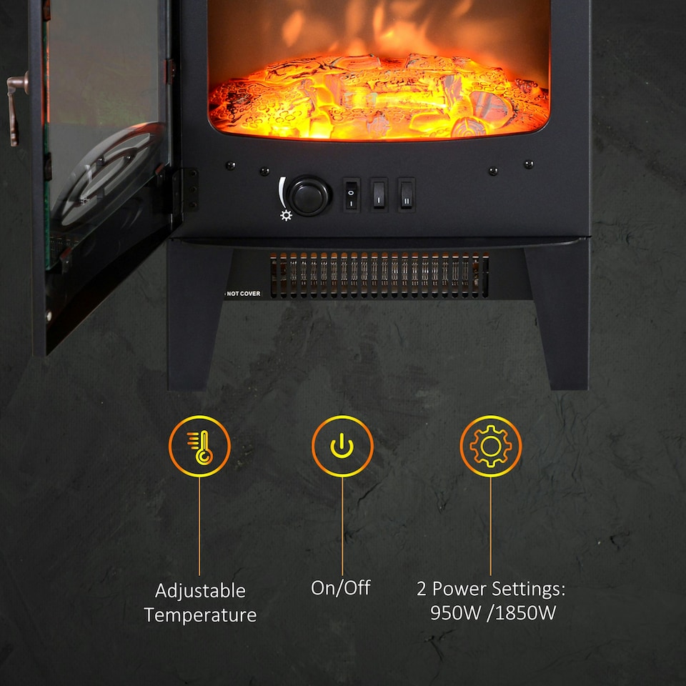 image 1 of HOMCOM Electric Fireplace Freestanding w/Realistic Flame Effect, Black