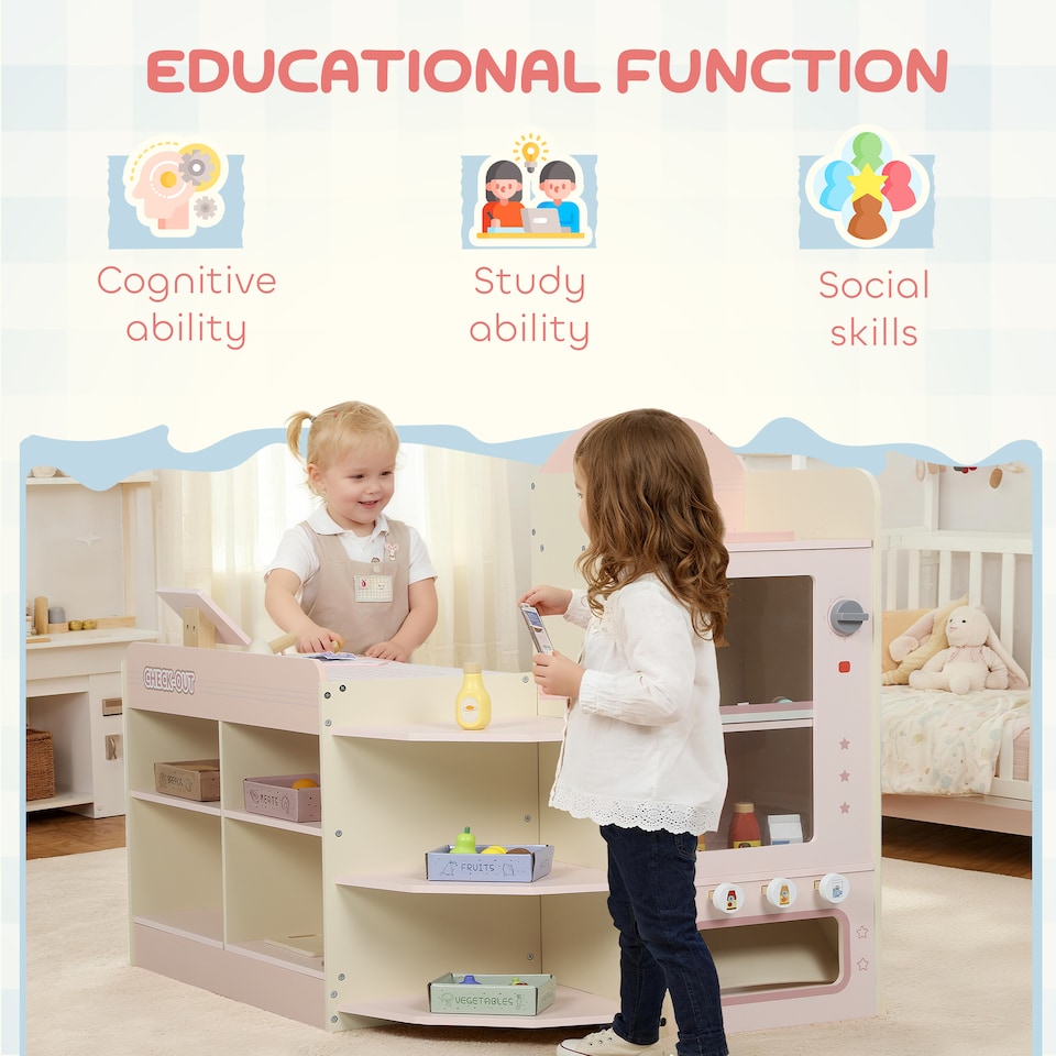 image 1 of AIYAPLAY Kids Grocery Store, Pretend Play Shop with Cash Register, Vending Machine, Display Shelves and Play Food Accessories, Children Supermarket Playset