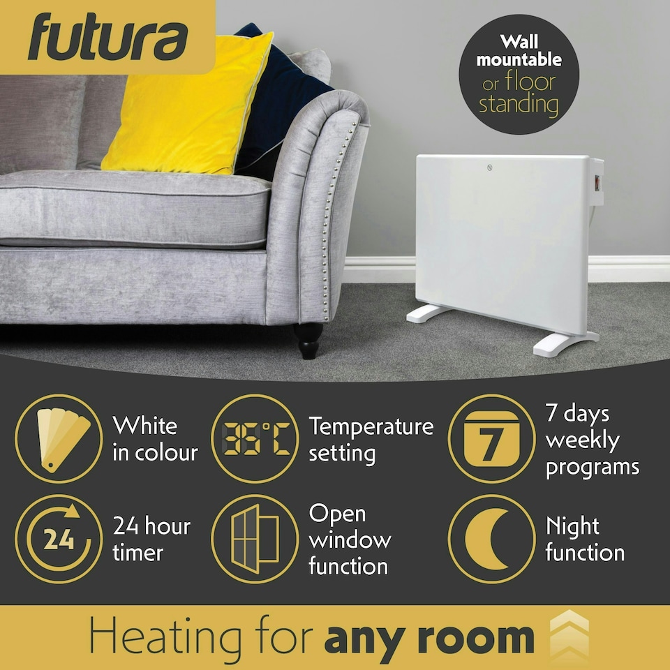 image 1 of Futura 1000W Electric Panel Wall Radiator Heater White