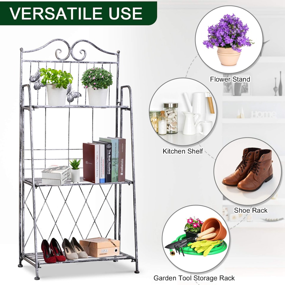 image 1 of Outsunny 3-Tier Metal Folding Plant Stand Display Rack Bookshelf Unit Outdoor
