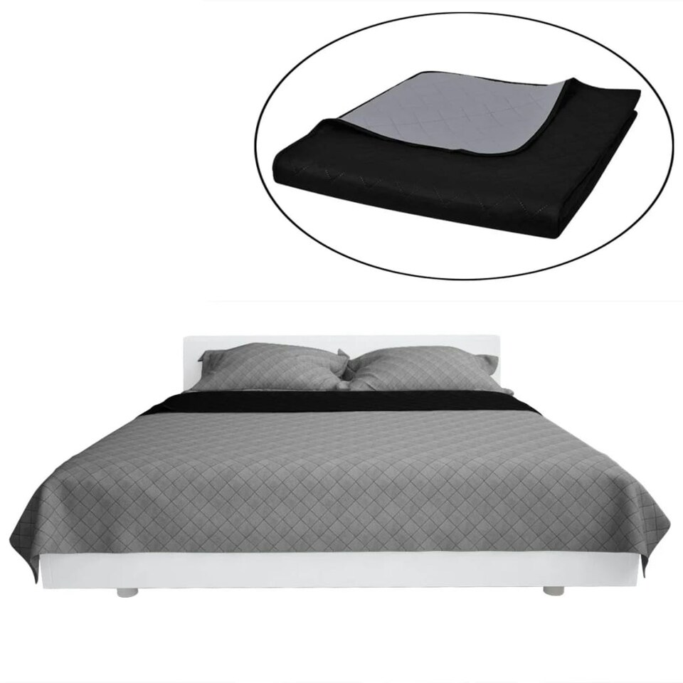 Doublesided Quilted Bedspread Black/Grey 230 x 260 cm Tesco Groceries