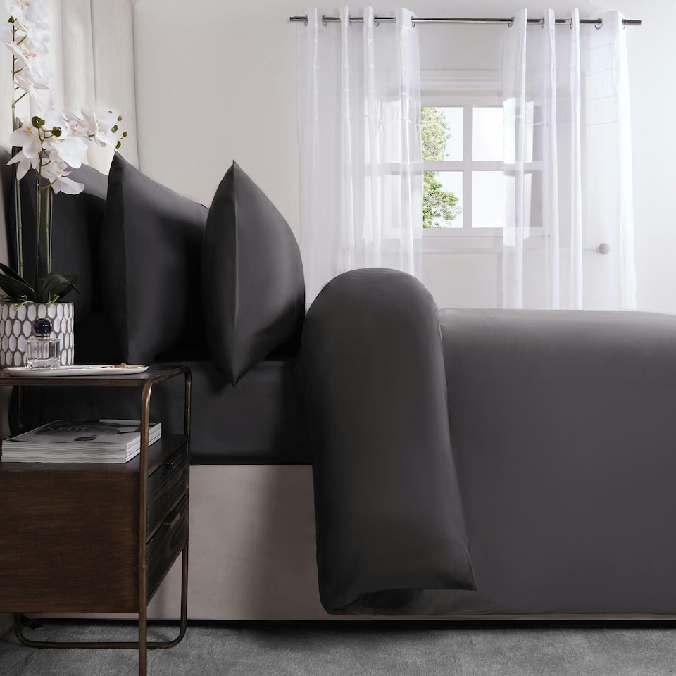 image 1 of OHS 100% Cotton 400TC Luxury Duvet Cover and Pillowcase Set, Single - Charcoal