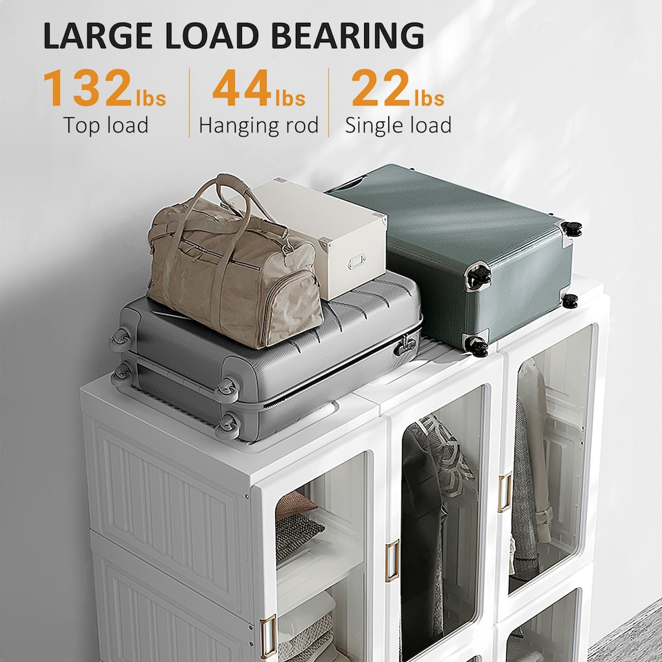 image 1 of HOMCOM Portable Wardrobe, Clothes Organiser with Hanging Rods, White