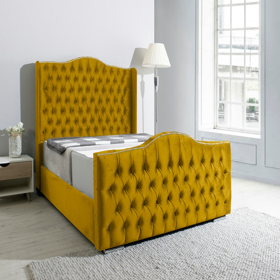 Saturn Wing Plush King Bed Frame - Mustard Gold