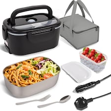Alivio Electric Lunch Box with 1.5L Stainless Steel & 0.5L Plastic Container, Quick Heating, Leak-Proof (Black)