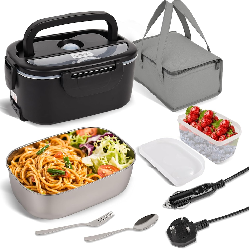 image 1 of Alivio Electric Lunch Box with 1.5L Stainless Steel & 0.5L Plastic Container, Quick Heating, Leak-Proof (Black)