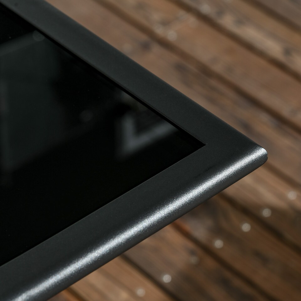 image 1 of Outsunny Folding Outdoor Dining Table for 6, Rectangle Garden Table Tempered Glass Top with Parasol Hole Garden Lawn Backyard, 110 x 70 x 70 cm