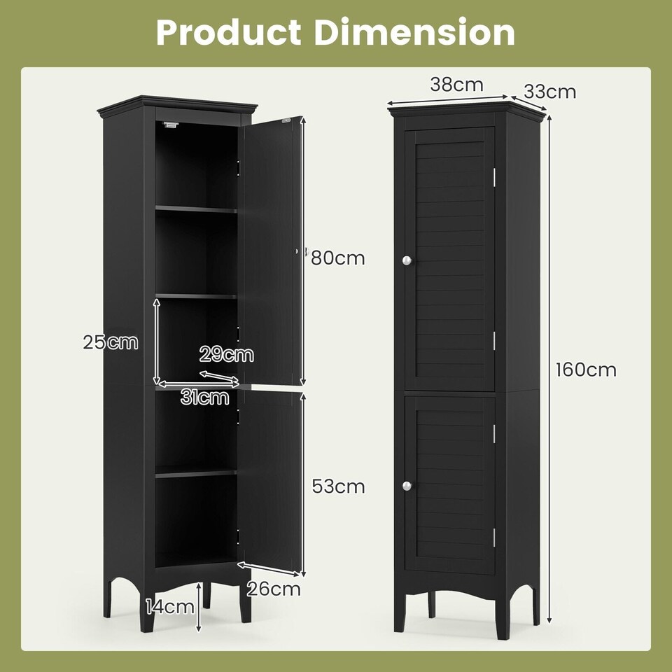 image 1 of COSTWAY 5-Tier Bathroom Tall Cabinet Storage Organizer Cupboard Black