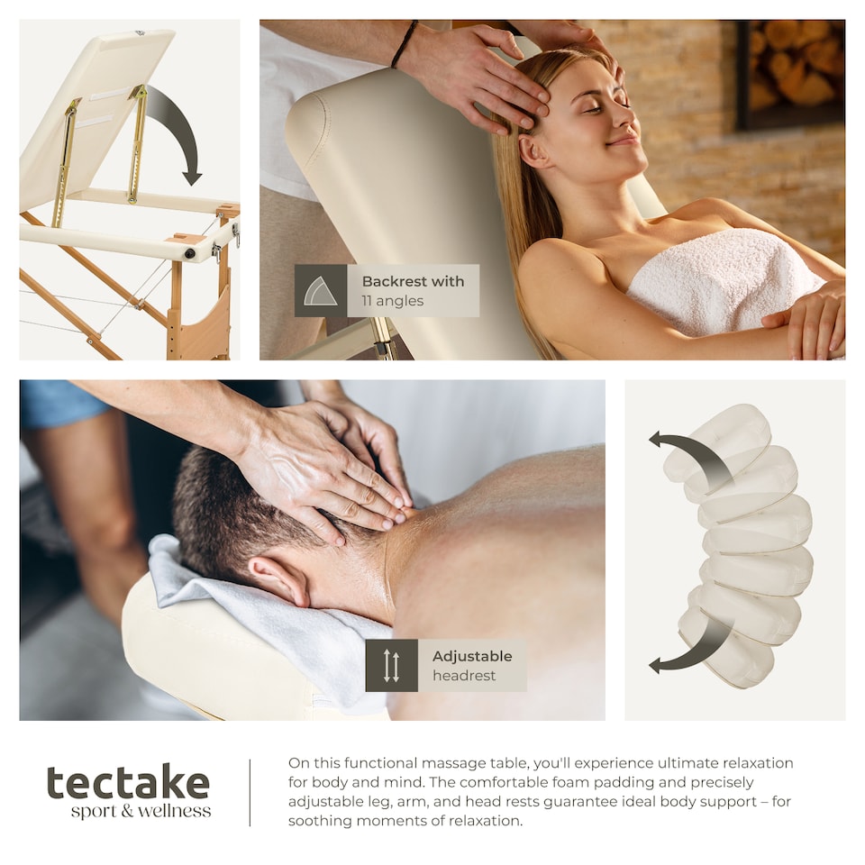 image 1 of Massage Table Daniel - 3-zones, carry bag, head and armrests, 5 cm thick padding | Cream | beige | 1