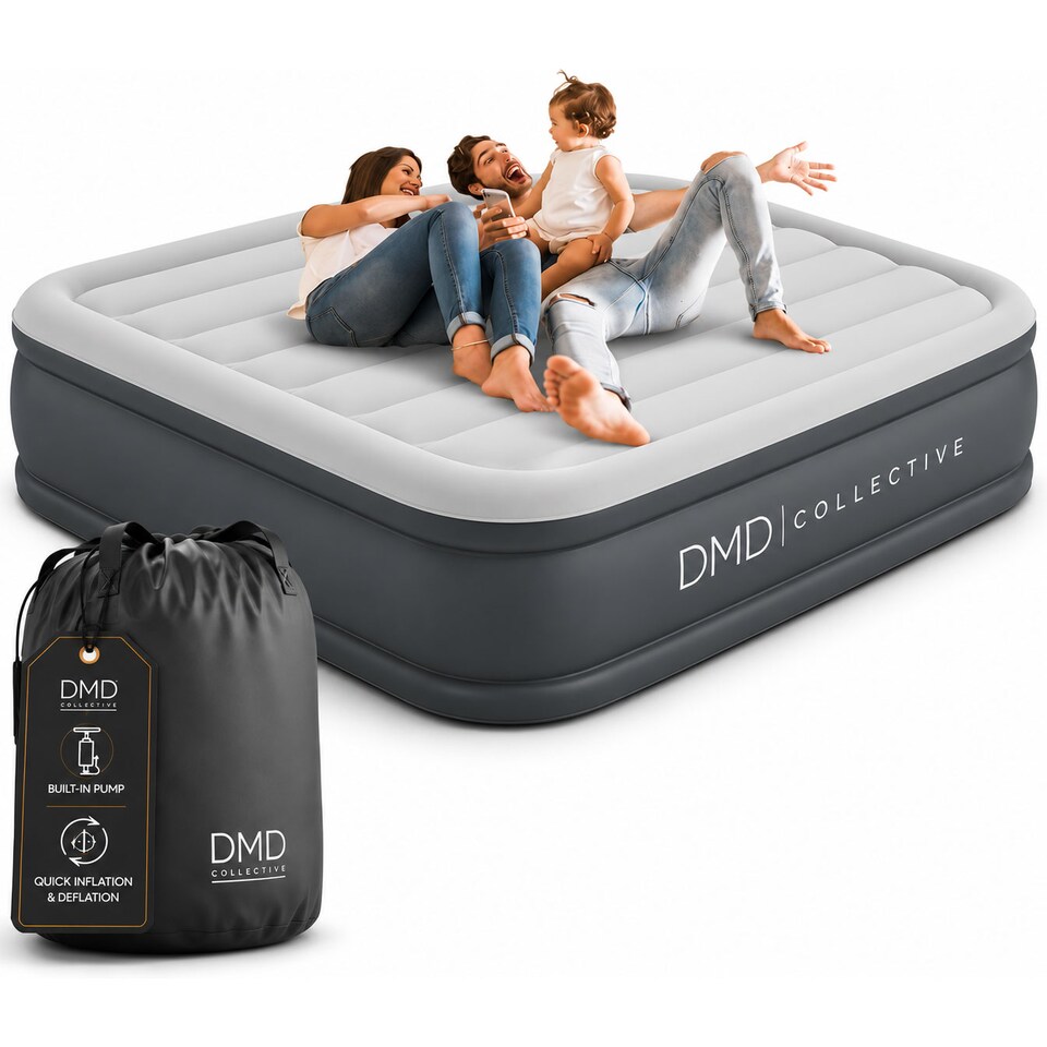 image 1 of DMD Double Air Bed with Built-In Pump with Storage Bag | Grey