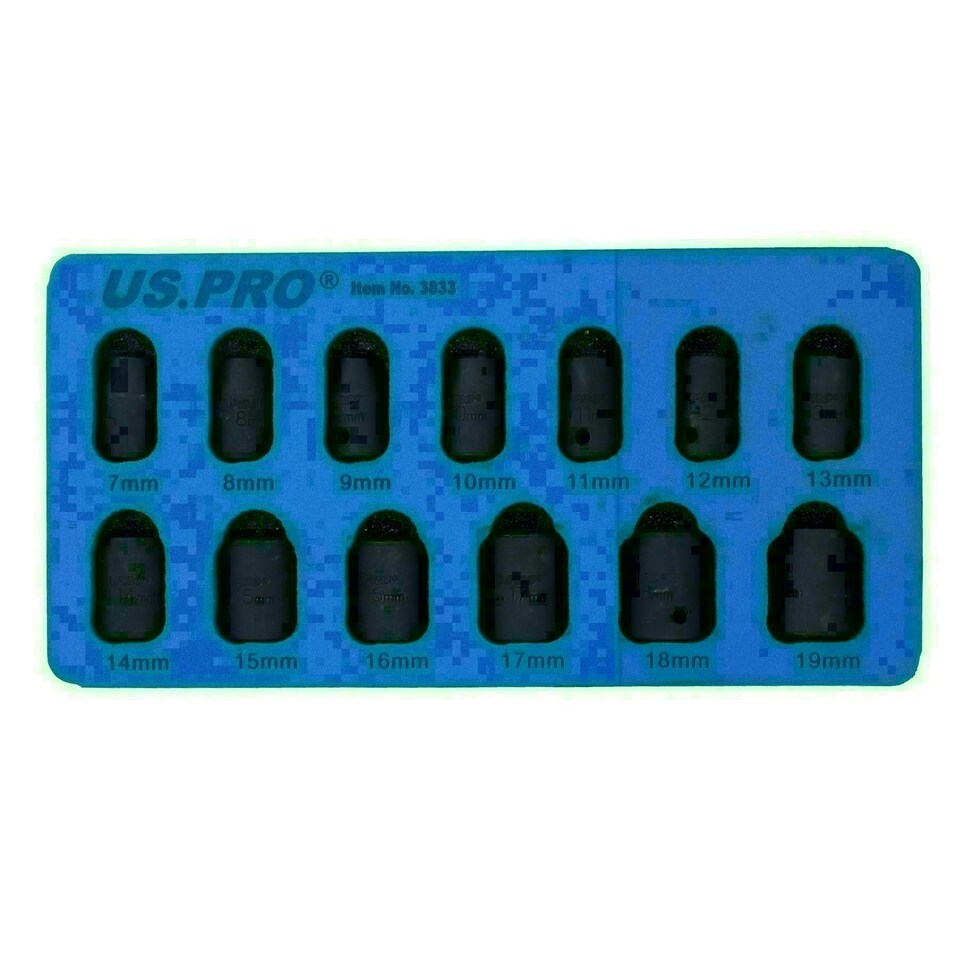 image 1 of 3/8in Drive Shallow Stubby Metric Sockets 6 Sided Single Hex 7mm - 19mm 13pc