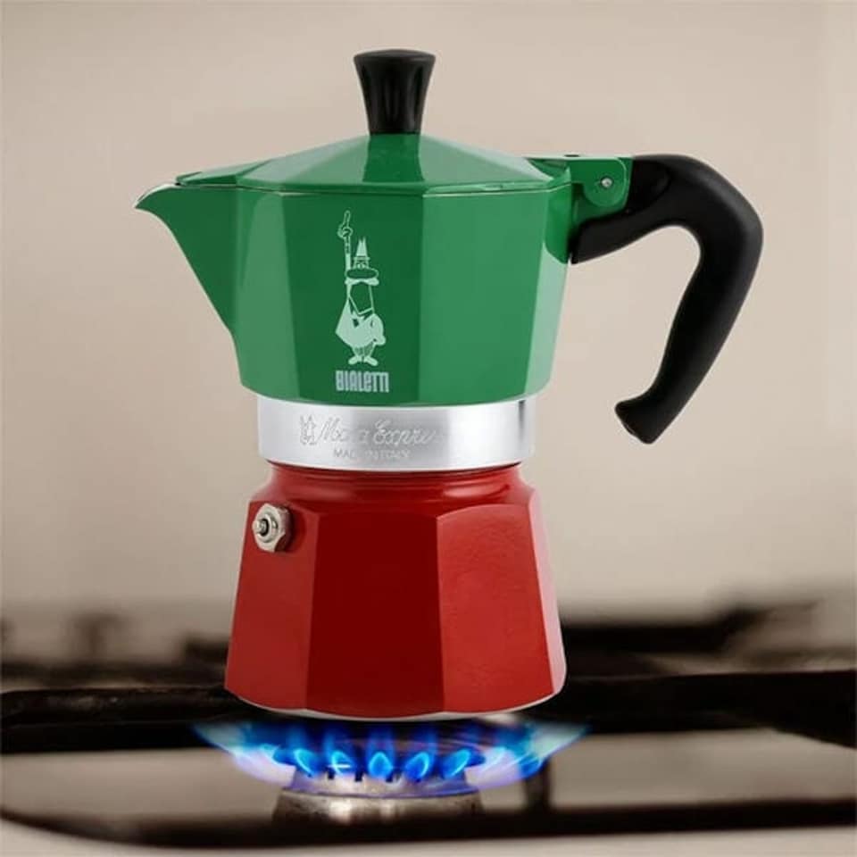 image 1 of Bialetti Moka Express 6 Cup Espresso Maker Tricolore Italia