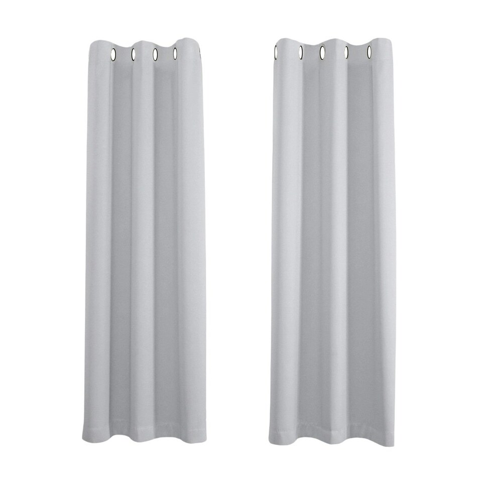 image 1 of Grey Total Blackout Thermal Eyelet Curtains - 46 x 72 Inch Drop - 2 Panel Grey