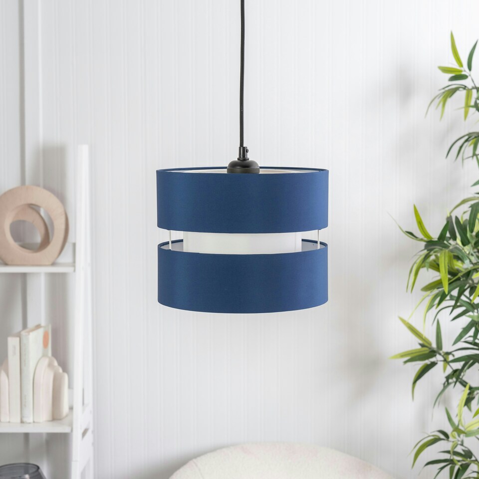 image 1 of ValueLights Sophia Pair of Small Navy 2 Tier Lamp Shades & Bulbs Blue