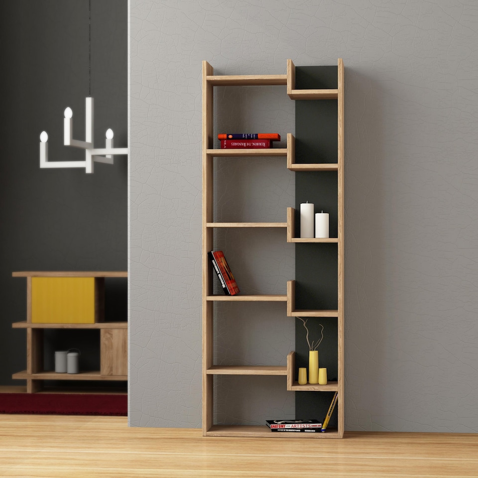 image 1 of Decortie Oppa Bookcase 60x22x162cm Oak Anthracite Grey