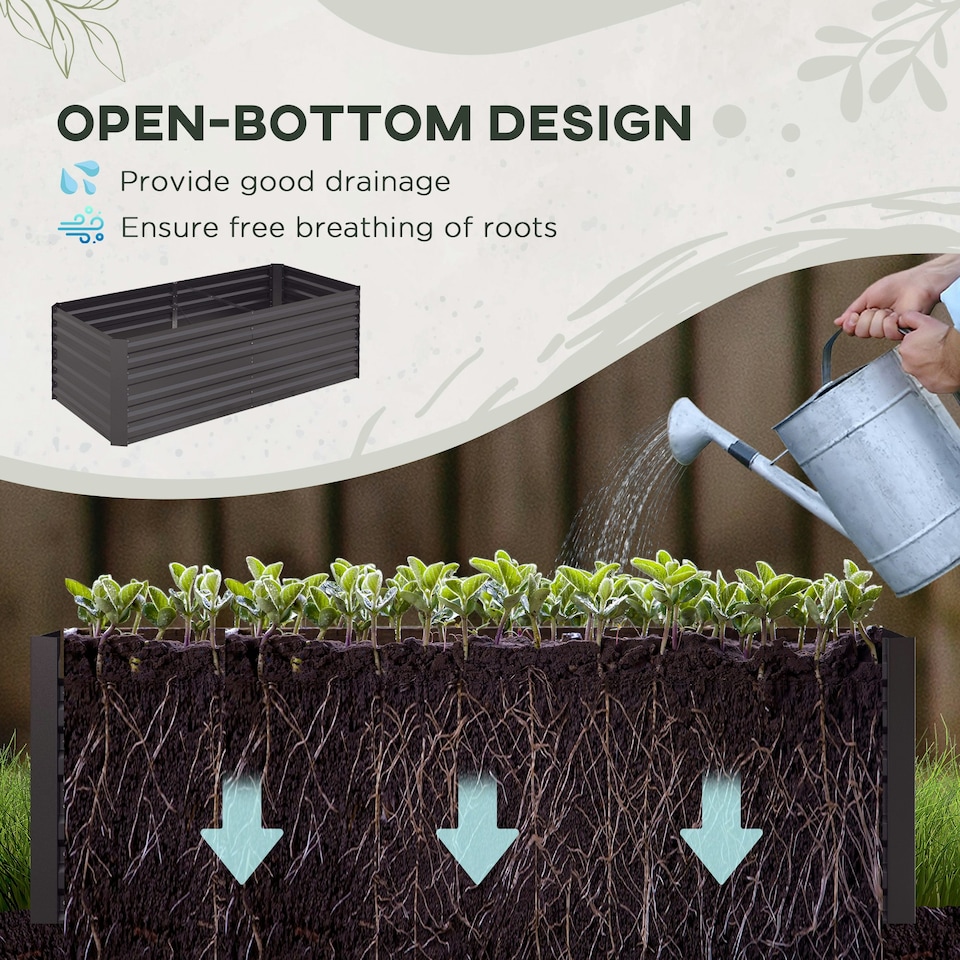 image 1 of Outsunny Galvanised Steel Outdoor Raised Bed w/ Reinforced Rods, Dark Grey
