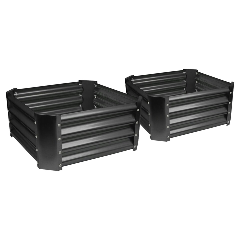 image 1 of Harbour Housewares Square Galvanised Steel Raised Garden Beds - 60cm x 60cm - Anthracite - Pack of 2 Grey