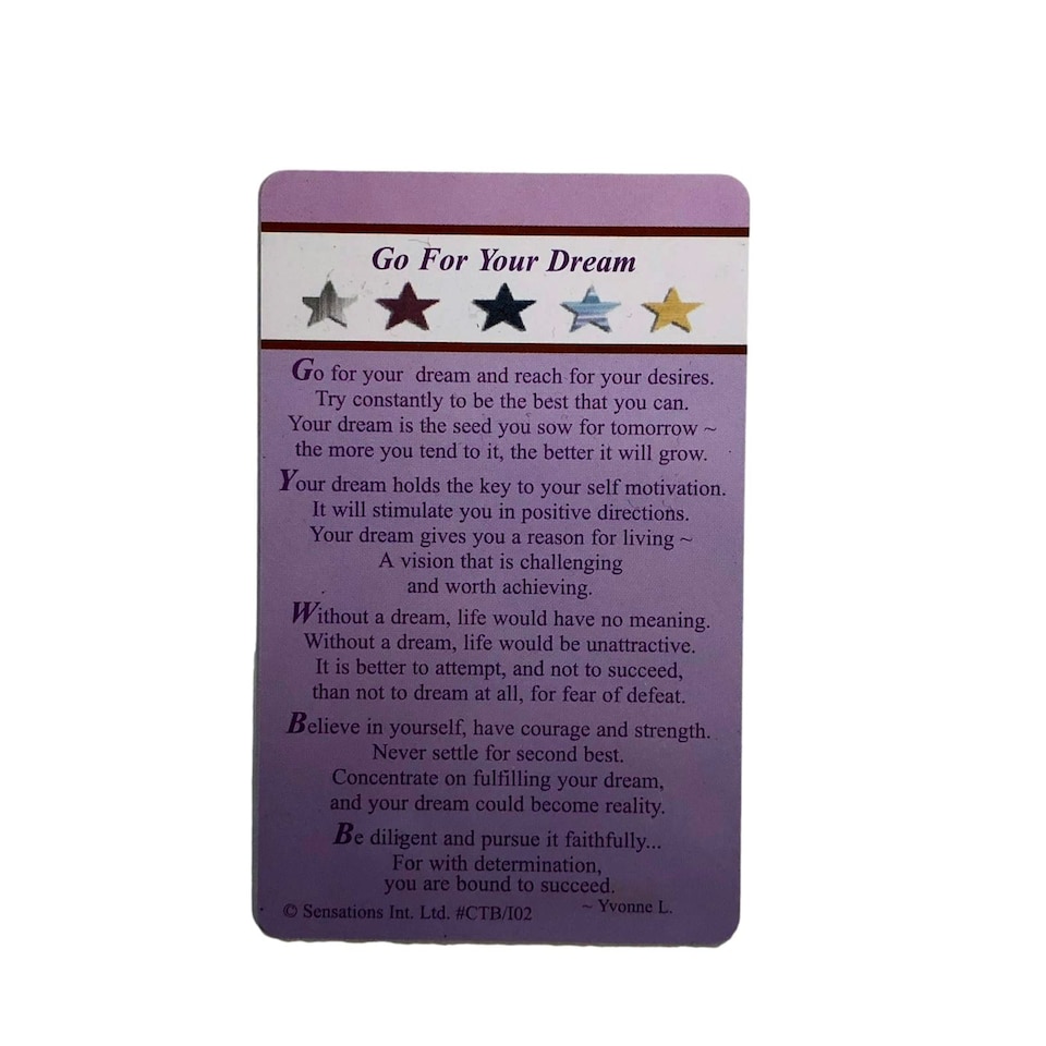 image 1 of Go For Your Dream... Wallet Card (Sentimental Keepsake Wallet / Purse Card)